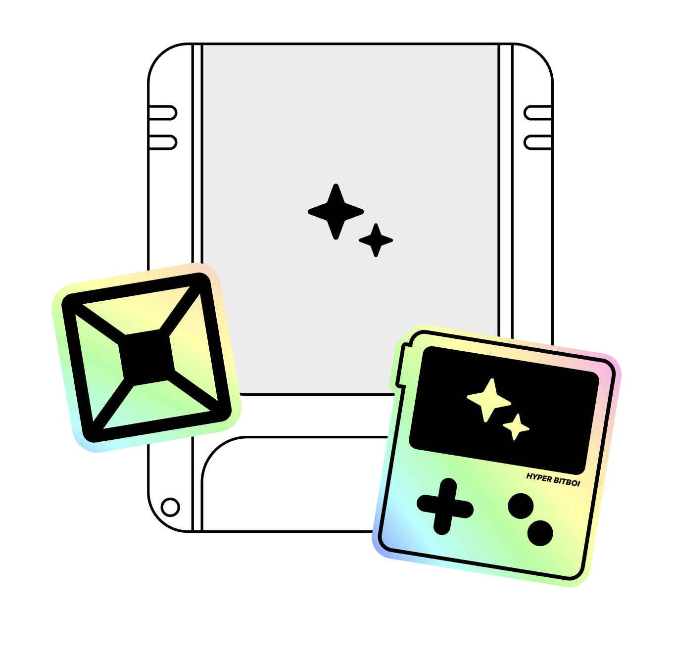 Illustration eines Spielmoduls mit leuchtenden Sternen als Sinnbild für Sichtbarkeit in Google und KI-Suche